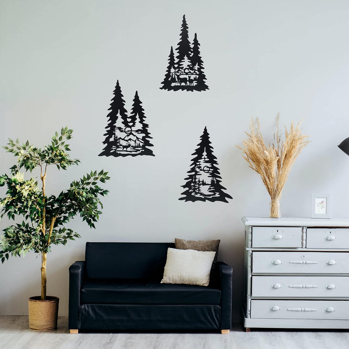 J-Fly Metal Pine Wall Art, Black Forest Autumn Hunting Valentine Decor, Outdoor Metal Wall Art for Kitchen, Bedroom, Fireplace, Winter Gifts 15 Inch