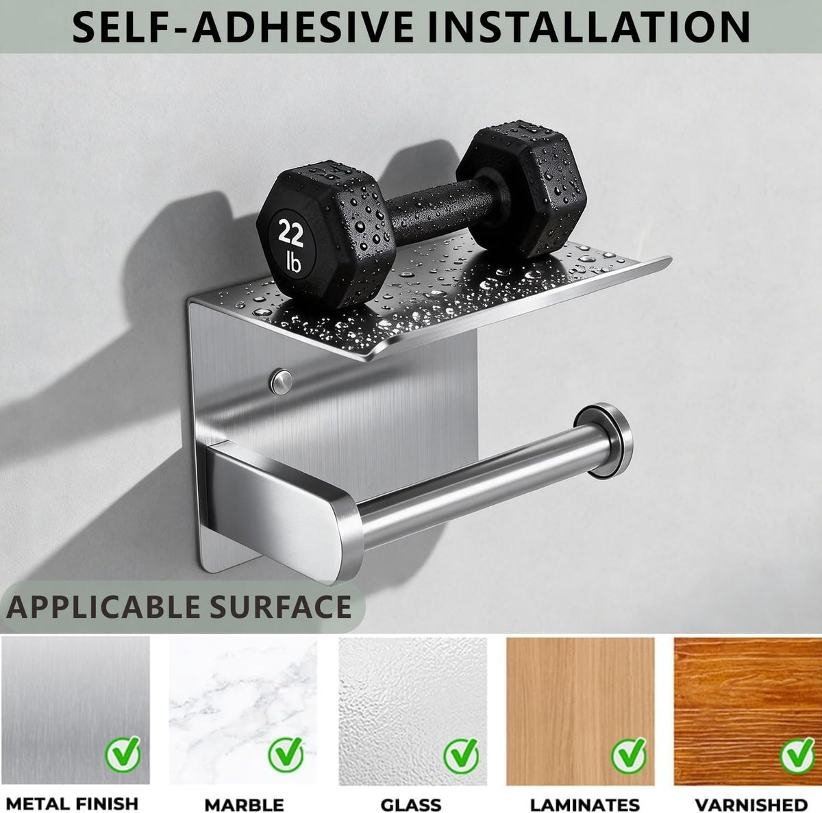 Toilet Paper Holder with Shelf, Heavy-Duty Stainless Steel Bathroom Hardware, Self-Adhesive No-Drill/Drill-Mount Wall-Mounted Roll Holder, Rust-Proof Bathroom Tissue Rack(Brushed Nickel)