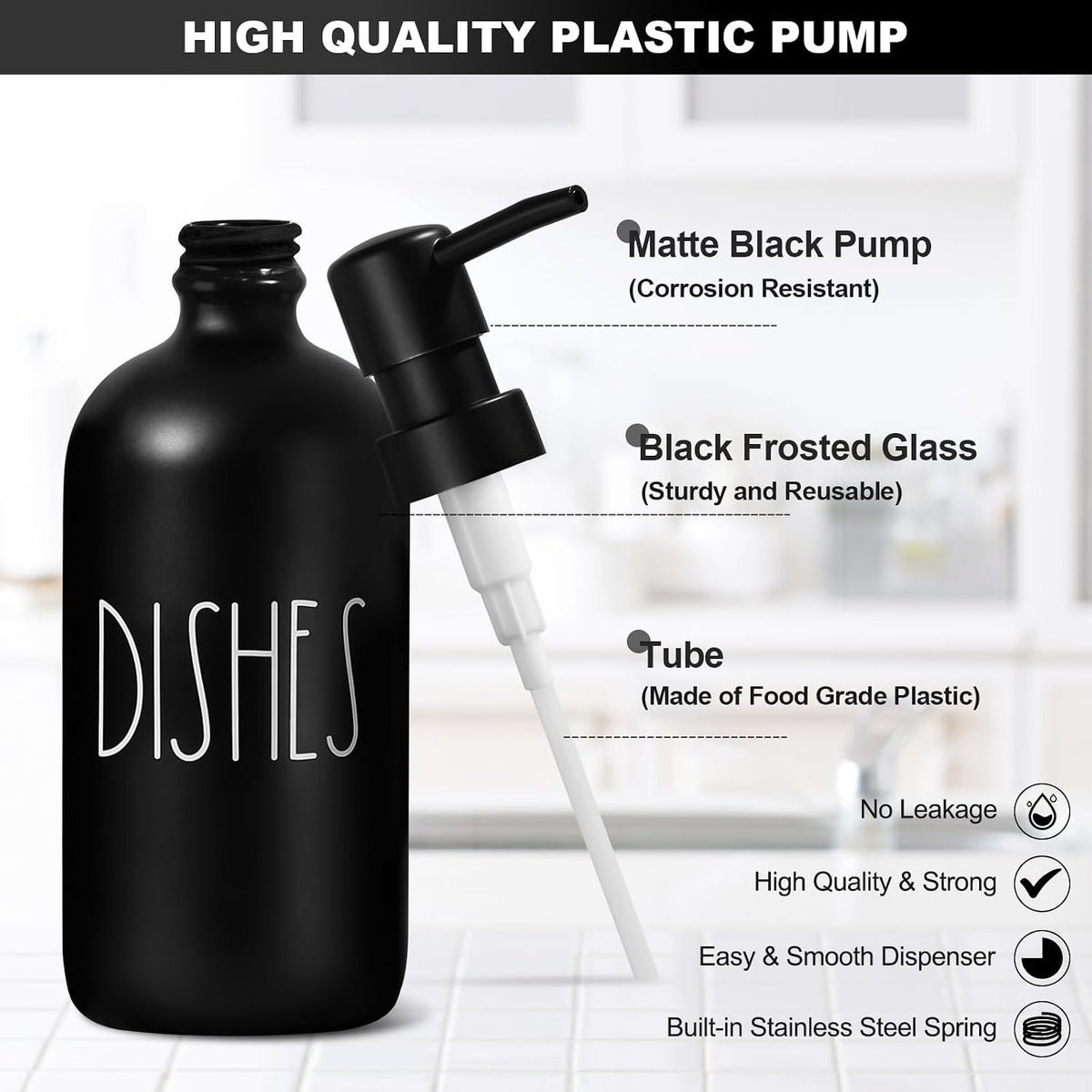 Dish Soap Dispenser for Kitchen with Sponge Holder,16.9 fl oz Kitchen Soap Dispenser Set with Tray,3 in 1 Dish Sponge Holder for Kitchen Sink Organizer Accessories,Black