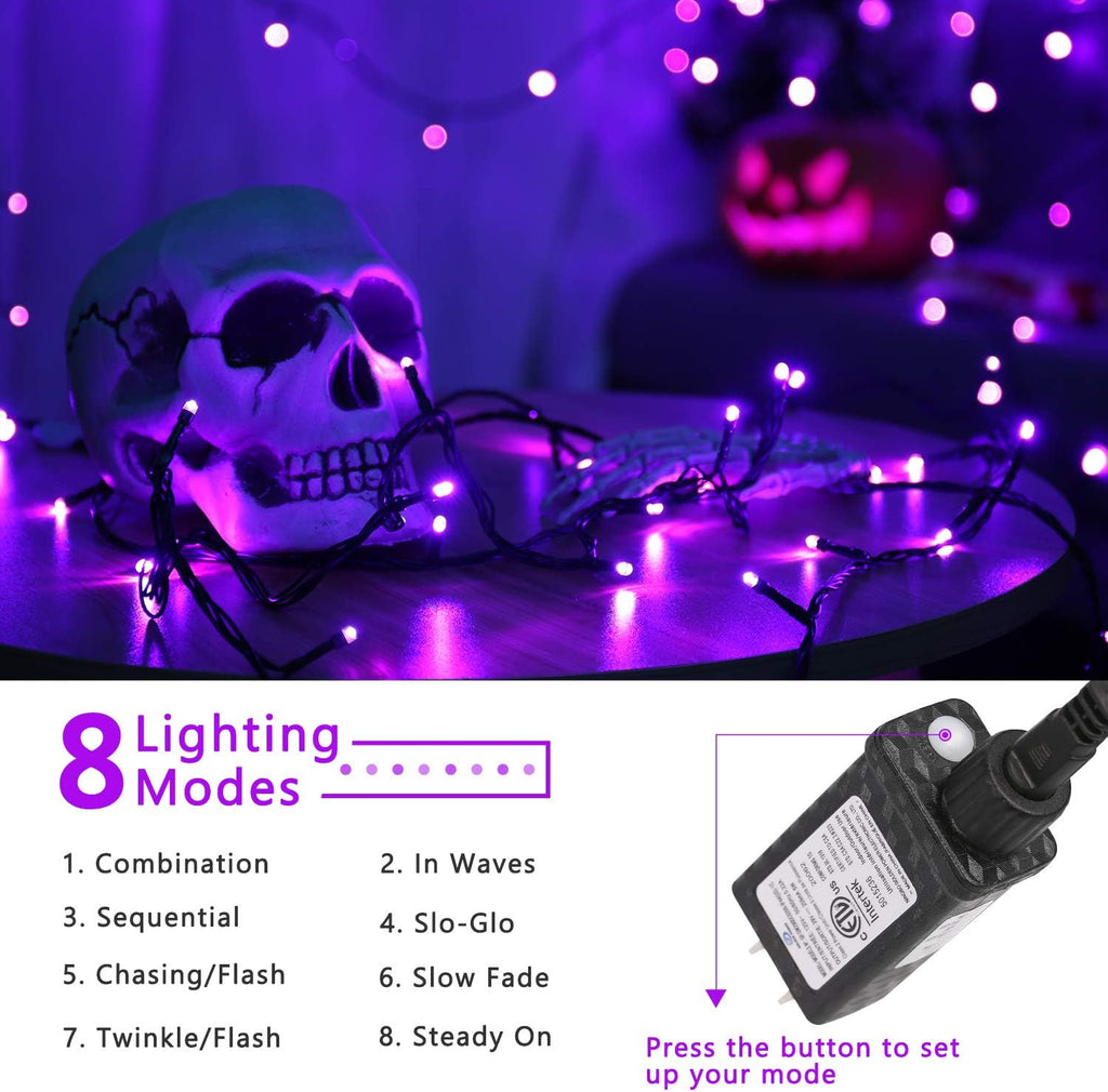 ODEETRONIC Purple Outdoor Halloween String Lights, 98.42 ft 300 LED Plug in