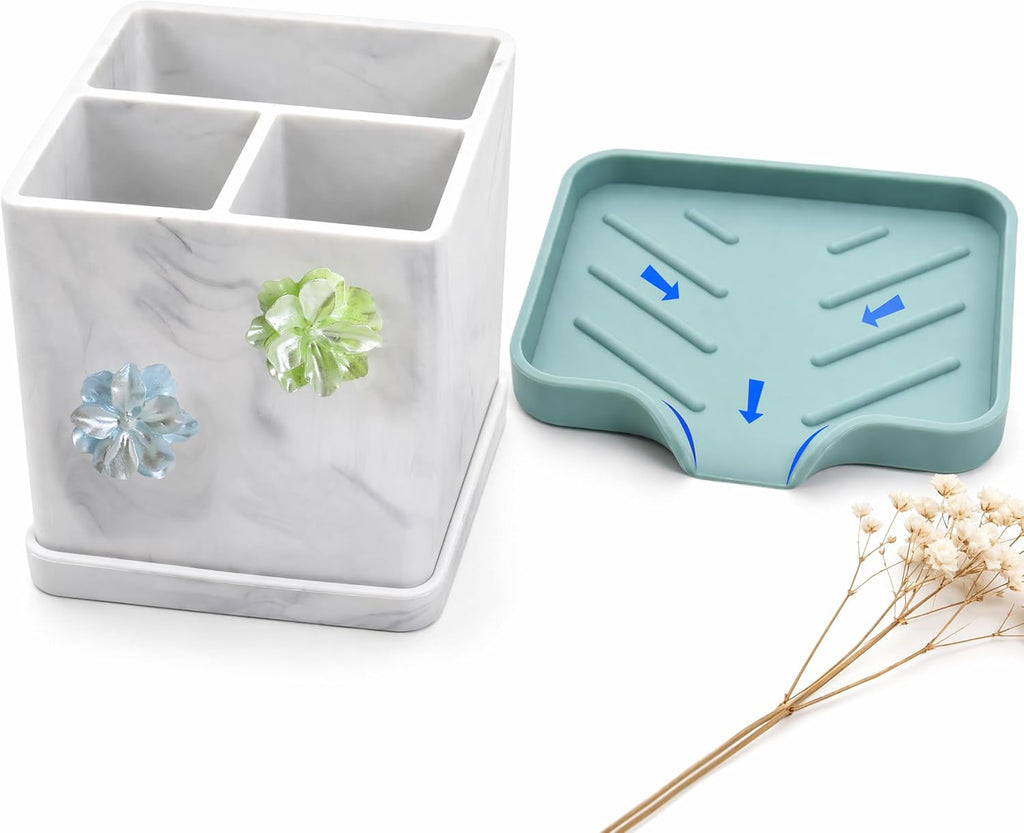 HO2ME Silicone Toothbrush Holder with Soap Dish, Flexible Organizer