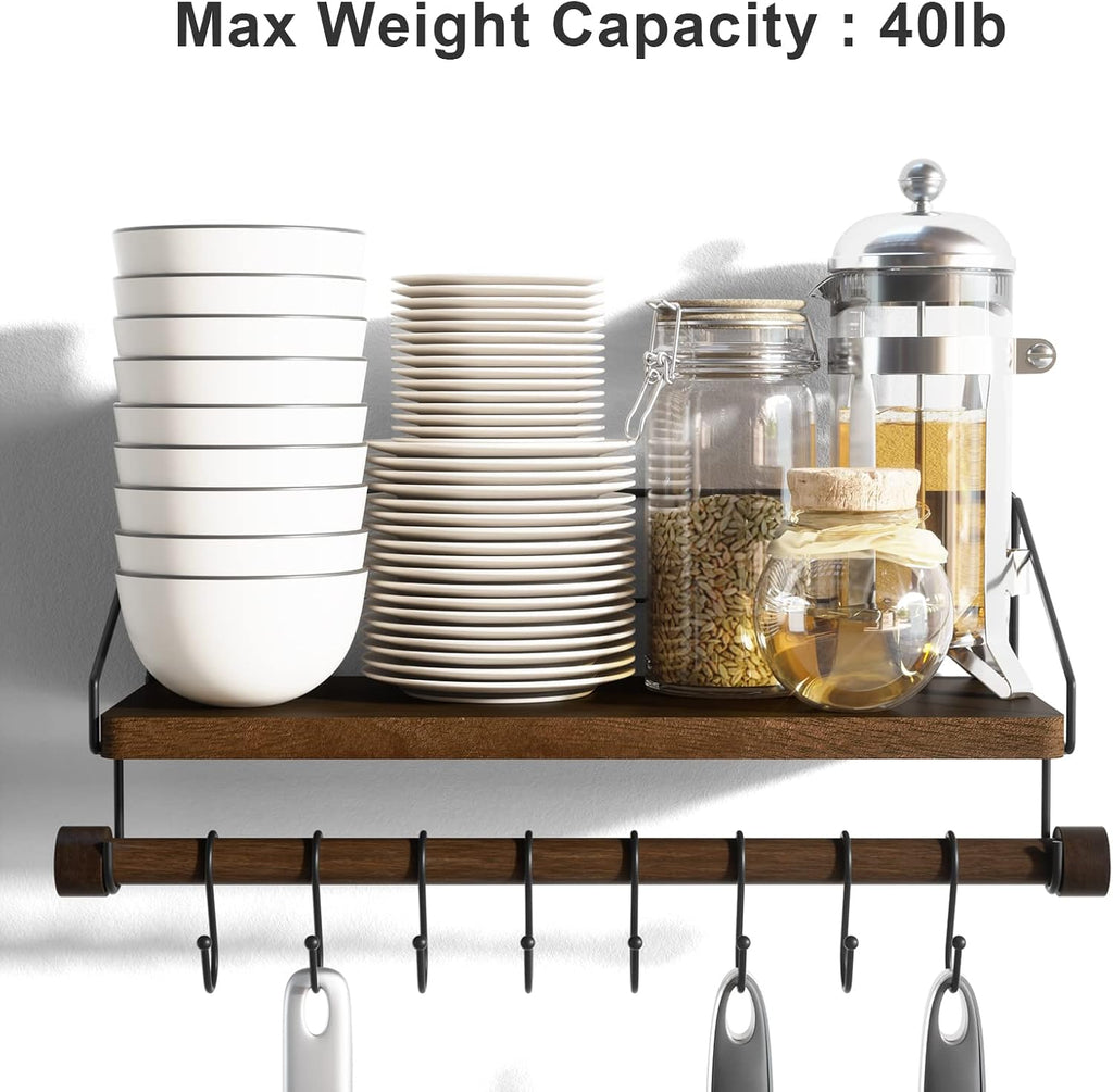 Alsonerbay Floating Shelf Coffee Bar Shelf with Towel Bar, Dark Brown