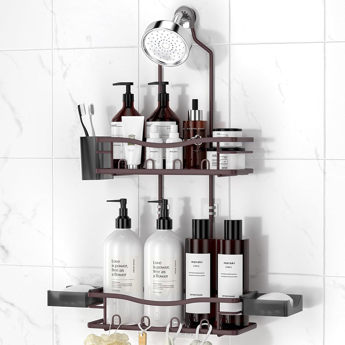 Rustproof Shower Caddy Hanging with Soap Holders for Bathroom, Bronze