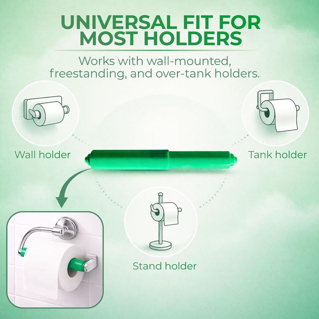 Green Spring-Loaded Toilet Paper Rod 7" Bathroom Tissue Holder