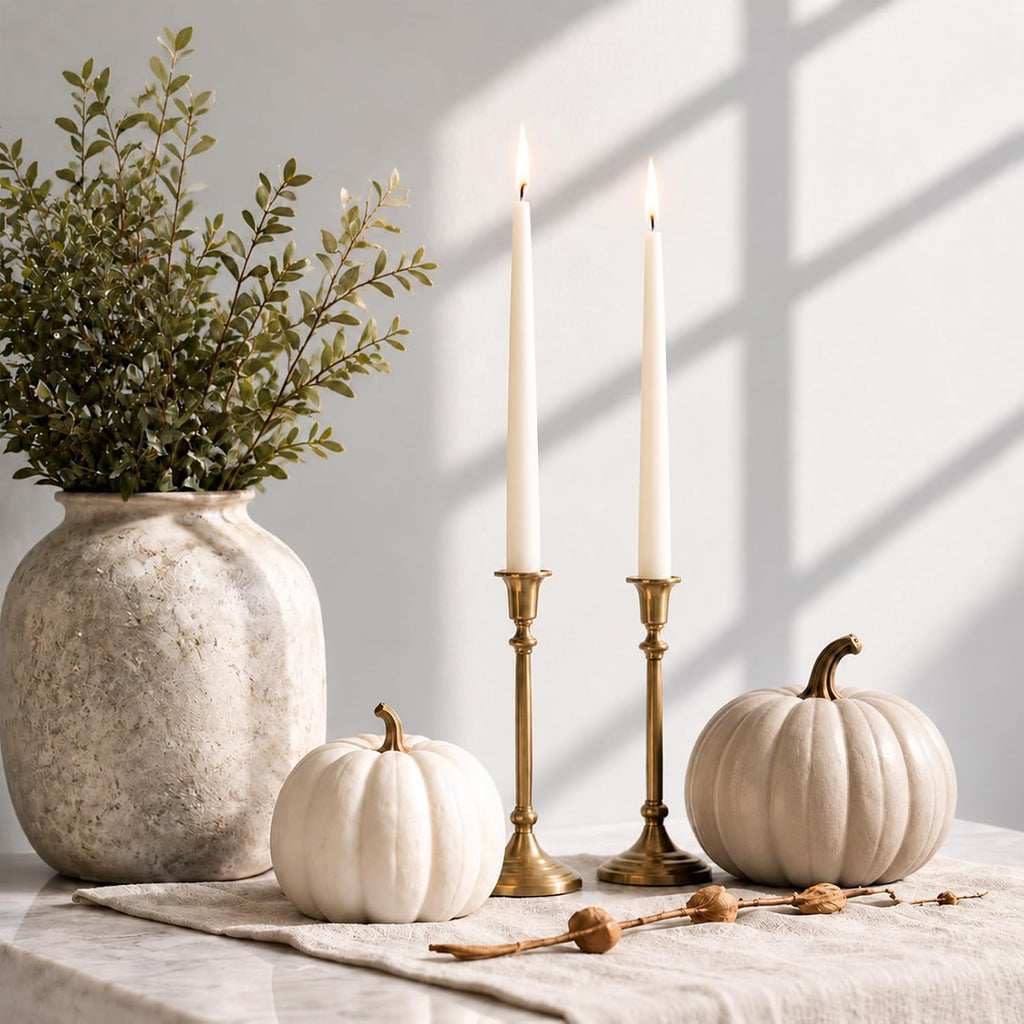 White Beeswax Taper Candles,8" Long Candlestick,smokeless dripless unscented Natural Beeswax Candles.for Gift,Mother's Day (White, 12 Pack)