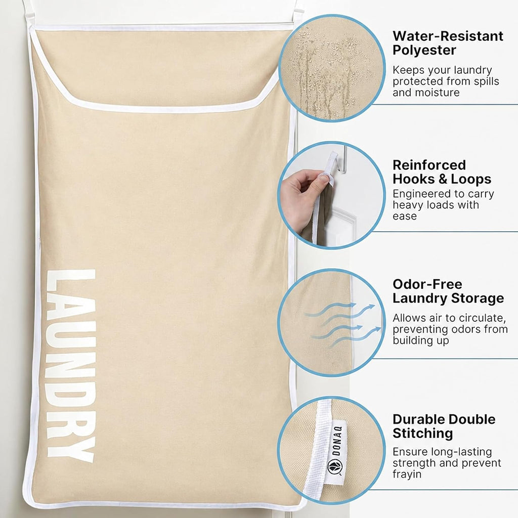 Hanging Laundry Hamper Bag,Space Saving over the Door Storage Bags – Behind the Door Hampers for Dirty Clothes, Wall Mounted Basket for Bathroom (Beige, 2-Pack)