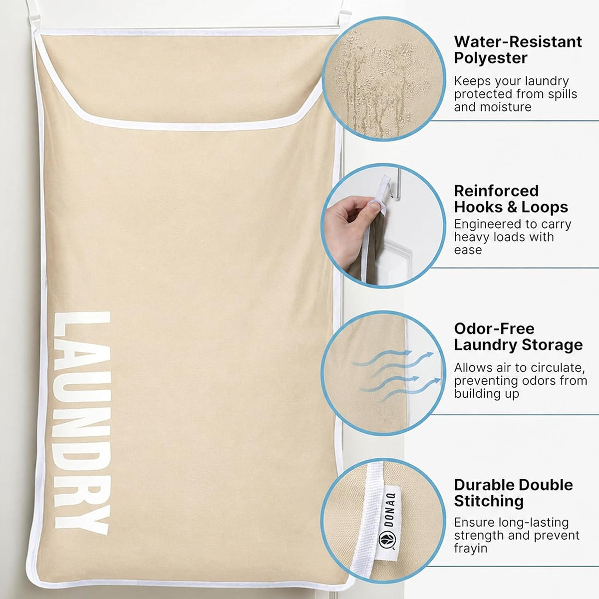 Hanging Laundry Hamper Bag,Space Saving over the Door Storage Bags – Behind the Door Hampers for Dirty Clothes, Wall Mounted Basket for Bathroom (Beige, 2-Pack)