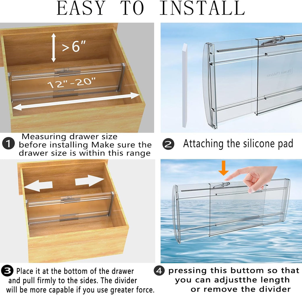 5 Pack 6" High Clear Adjustable Drawer Dividers Clothes,Expandable 12-20"