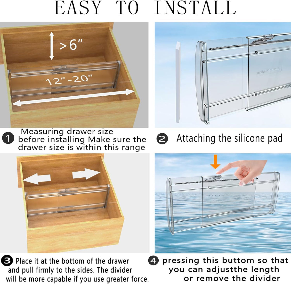 3 Pack 6" High Clear Adjustable Drawer Dividers Clothes,Expandable 12-20"