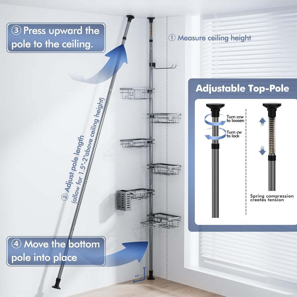 Corner Shower Caddy Tension Pole,Bathroom Shelf for Inside Shower Organizer