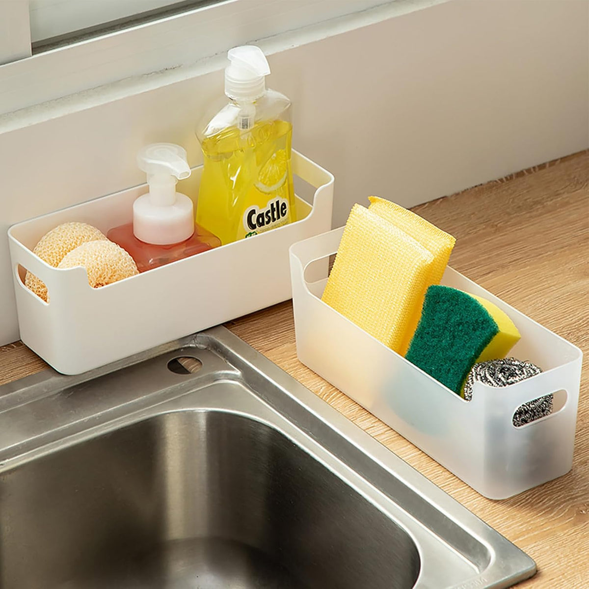 3 Pcs Kitchen Cabinet Door Organizer, Adhesive Mount Inside Cabinet Door Storage, Under Sink Storage Shelf for Kitchen,Bathroom,Office (Transparent)
