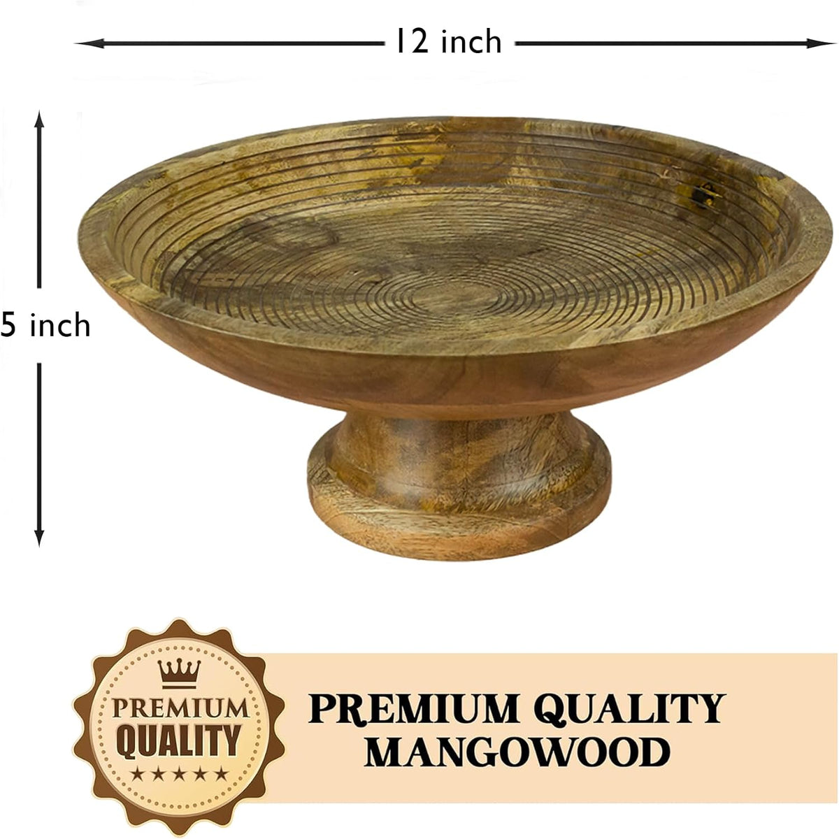 HOMORA Wood Fruit Bowl or Decorative Pedestal Bowl for Table Décor, for Kitchen Counter, Detachable Base,12-inch Large Bowls,Mango Wood (BROWN), christmas, thanksgiving, new year