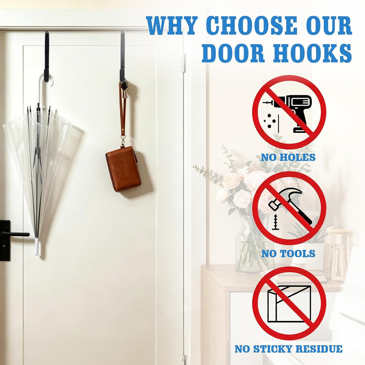 Over Door Hooks 3PCS, Heavy Duty 40LB, Fits 2.1 Inch Thick Doors