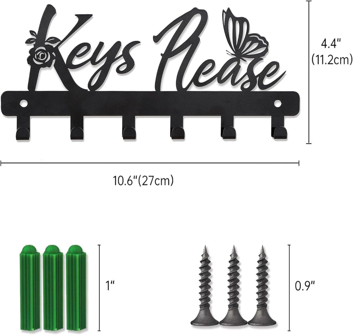 Deveosa Key Hooks Holder for Wall Decorative - Small Blakc Cute Front Door Car Garage Keyholder Entryway Sign House Hanging Key Chain Ring Hangers Stand for Wall Mount Racks