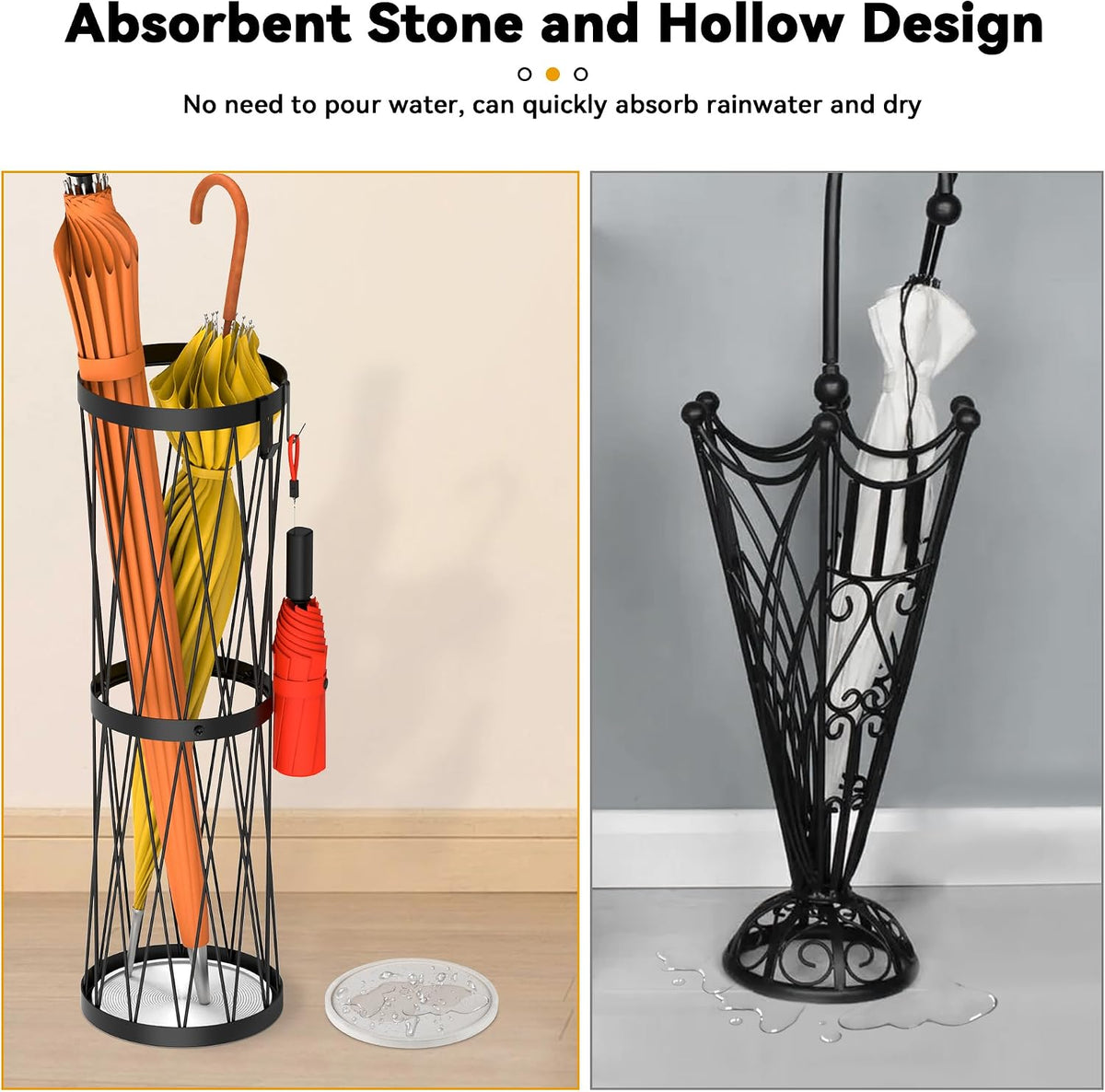 Invech 23 Inch Metal Umbrella Holder with Soak Stone and Hooks, Umbrella Stand for Entryway Indoor Outdoor, Umbrella Rack Storage for Home, Office, Hotel