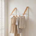 LEQ Clothes Drying Rack Wall Mounted, Foldable Laundry Drying Rack with Wood-Tone Aluminum Frame, Rustproof Retractable Clothes Hanger for Small Laundry Room, Bathroom, Balcony,(White, 2 Racks + Rod)