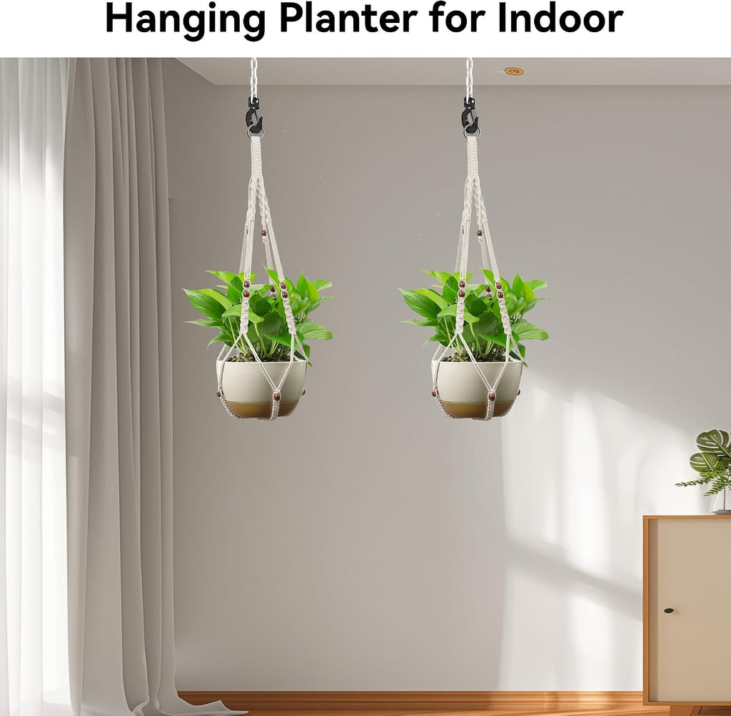 USLAI Macrame Plant Hanger, Fits 4 to 15 Inch Pots, 35 Inch, White, 2 Pack