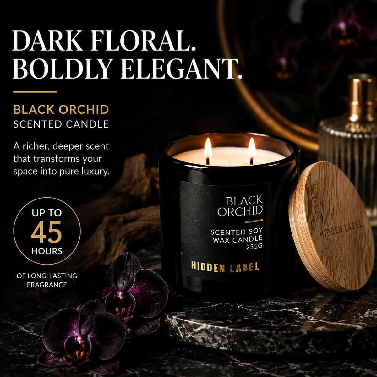 Hidden Label Black Orchid Scented Candle, 8.3 oz