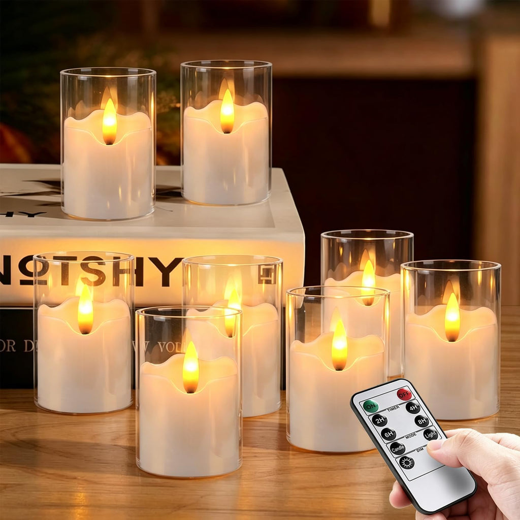 12Pcs Acrylic Flameless LED Tea Lights Candles with Remote Timer