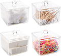 Hedume 4 Pack Swabs Dispenser Holder, 15 Oz Clear Acrylic Canister Set, Modern Square Bathroom Vanity Countertop Storage Organizer for Cotton Ball, Cotton Swab, Cottons Rounds, Bath Salts