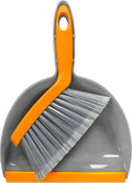 Mini Broom with Dustpan Combo Set Small Dust pan and Brush Set Quick Cleanup Debris Dust for Floor Countertop Worktop Desk Pet Cage (Grey+Orange)