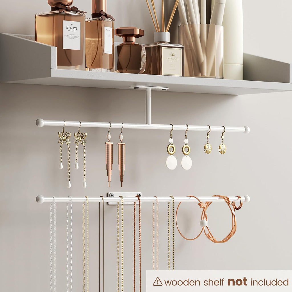 Wall Hanging Jewelry Organizer 12.6", Screw Included, White 2-Pack