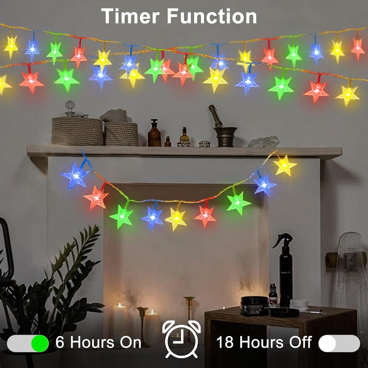 echosari 158IN Star String Lights Battery Operated Auto Timer Multicolor