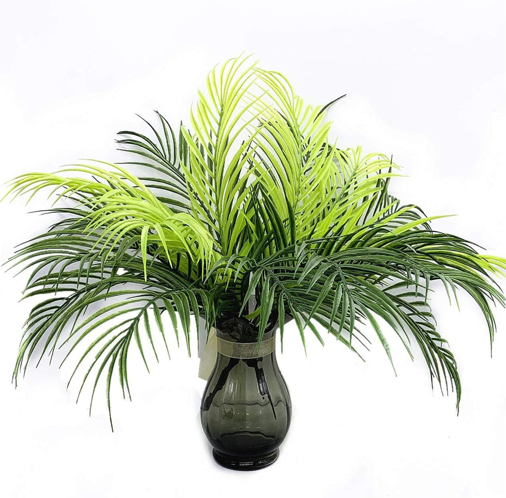 Artificial Plants Fake Palm Tree Plastic Shrubs 4 Pack, Fake Greenery Bushes UV Resistant Shrub Tropical Leaves Stems for Indoor Home Decor Kitchen Room Outdoor Garden Wedding Christmas DIY Decoration