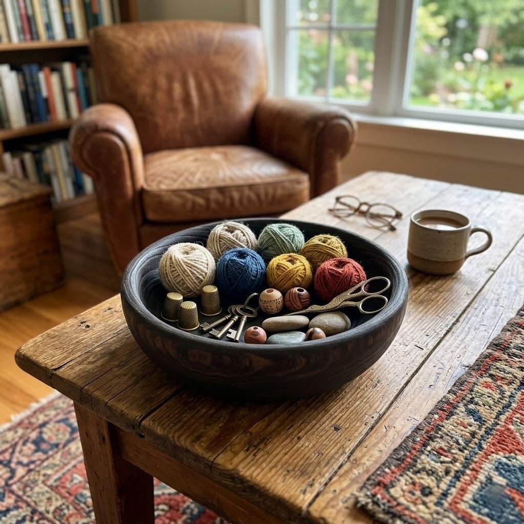 Wooden Decorative Bowl, Approx 12.6 Inch,Hand Crafted Wooden Dough Decor Bowl, Table Centerpiece Decor Bowl, is perfect for sepak takraw ,coin,remote, cosmetics and keys Storage bowl (Large)