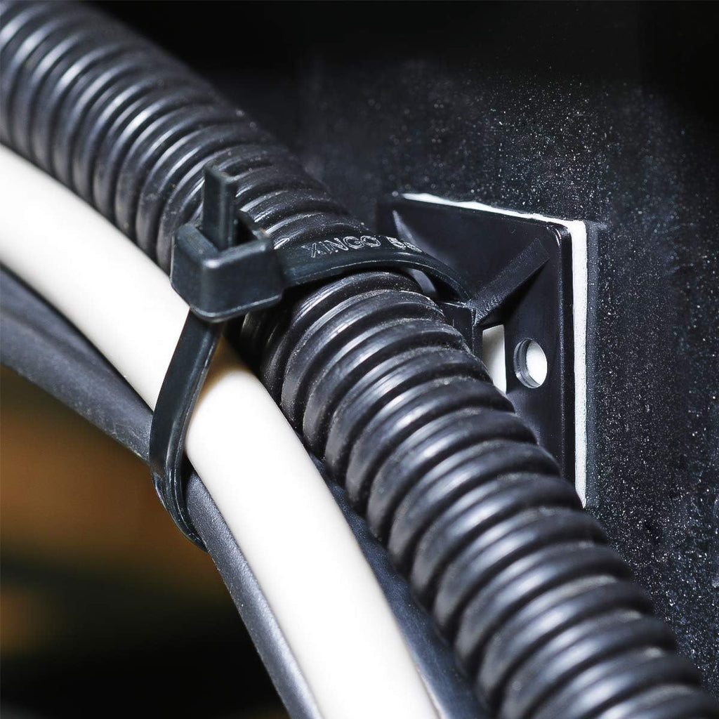 XHF 500 PCS 3/4" Black Self Adhesive Cable Zip Tie Mounts Wire Cable Clips Holders Management Anchors Organizer Holders Squares(HS-101S) (Pack of 2)