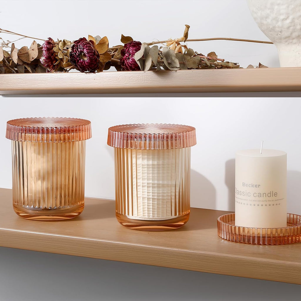 rejomiik Thick Glass Qtip Holder Apothecary Jars with Lids, Amber