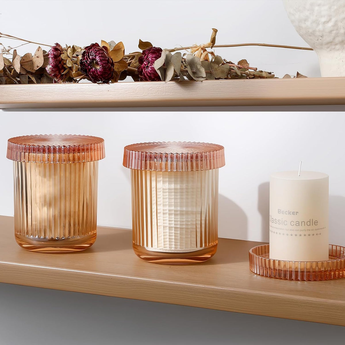 rejomiik Thick Glass Qtip Holder Apothecary Jars with Lids, Amber