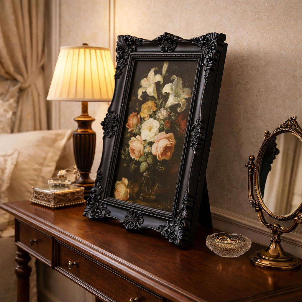 5x7 Vintage Picture Frames -5x 7 Antique Picture Frame, Ornate Frames 5 X 7 With Glass Front For Tabletop Photo Display And Wall Hanging, Victorian Poster Frame 5 By 7 (Black, 5X7)