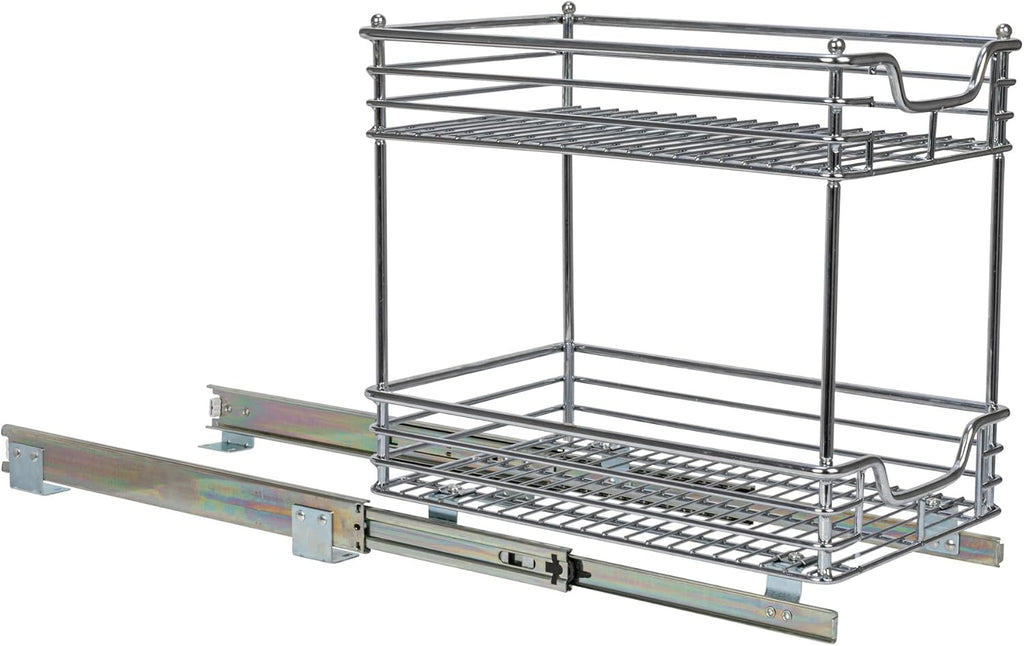Household Essentials Glidez Chrome-Plated Steel 2-Tier Sliding Under Sink Cabinet Organizer, Chrome