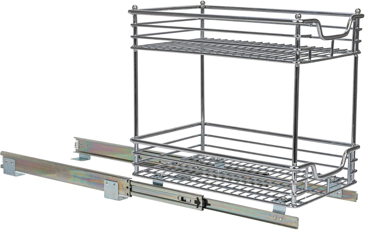Household Essentials Glidez Chrome-Plated Steel 2-Tier Sliding Under Sink Cabinet Organizer, Chrome