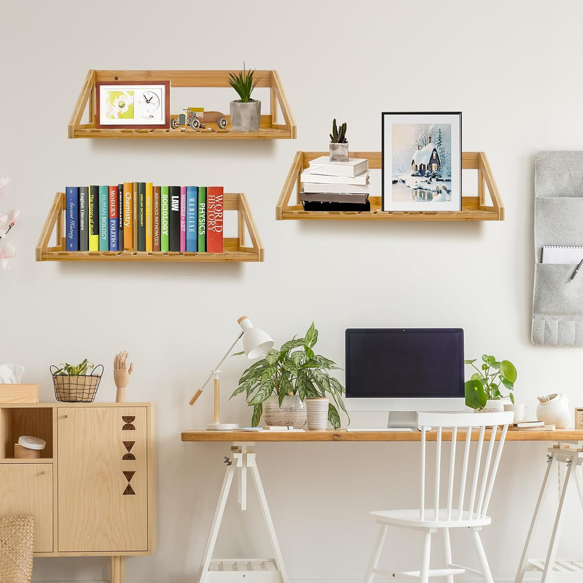 Floating Shelves Wall Mounted 3 Pcs Bamboo Wall Hanging Rack Holder