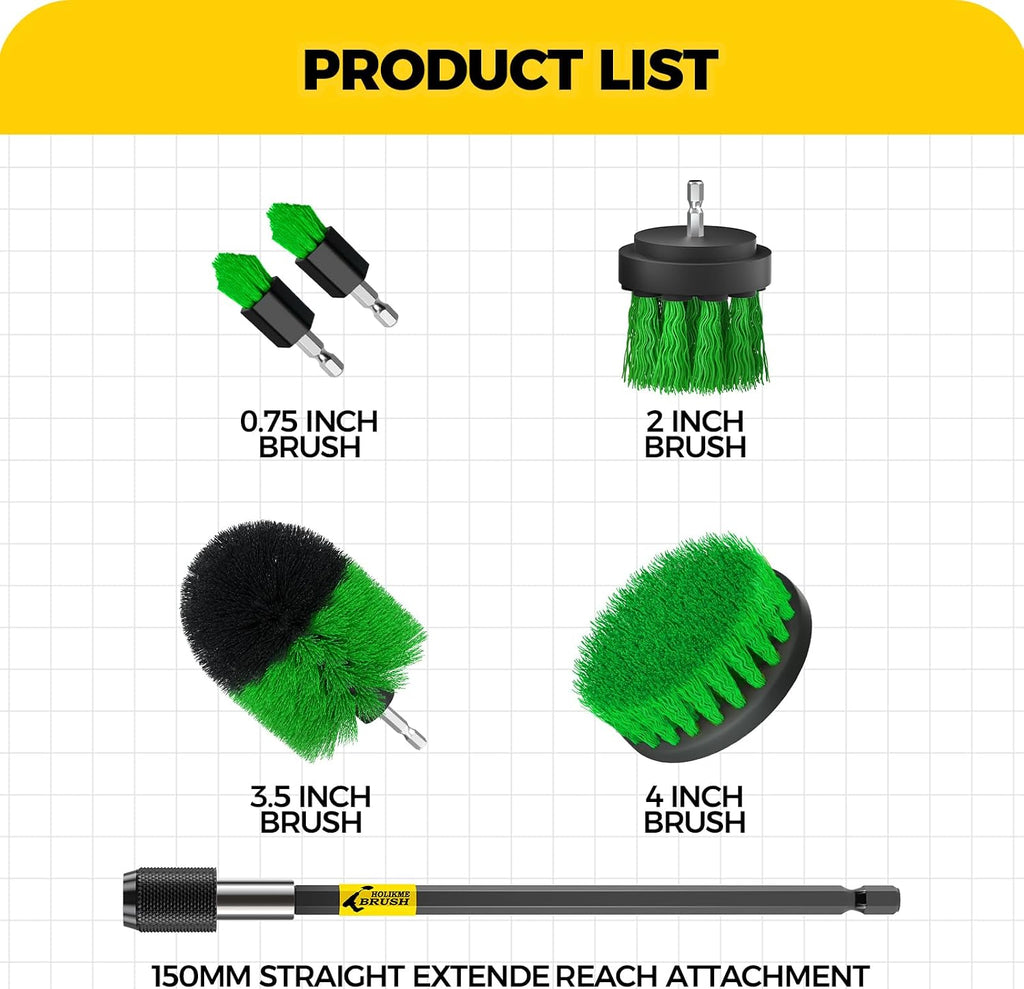 Holikme 6Pc Drill Brush Set - Scrub Brushes with Extension for Home Clean