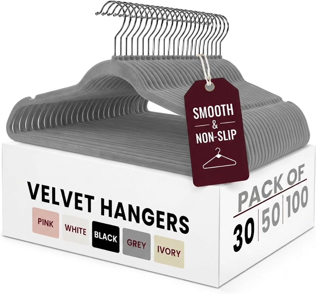 LDC Grey Velvet Hangers 30 Pack - Premium Non-Slip Clothes Felt Hanger