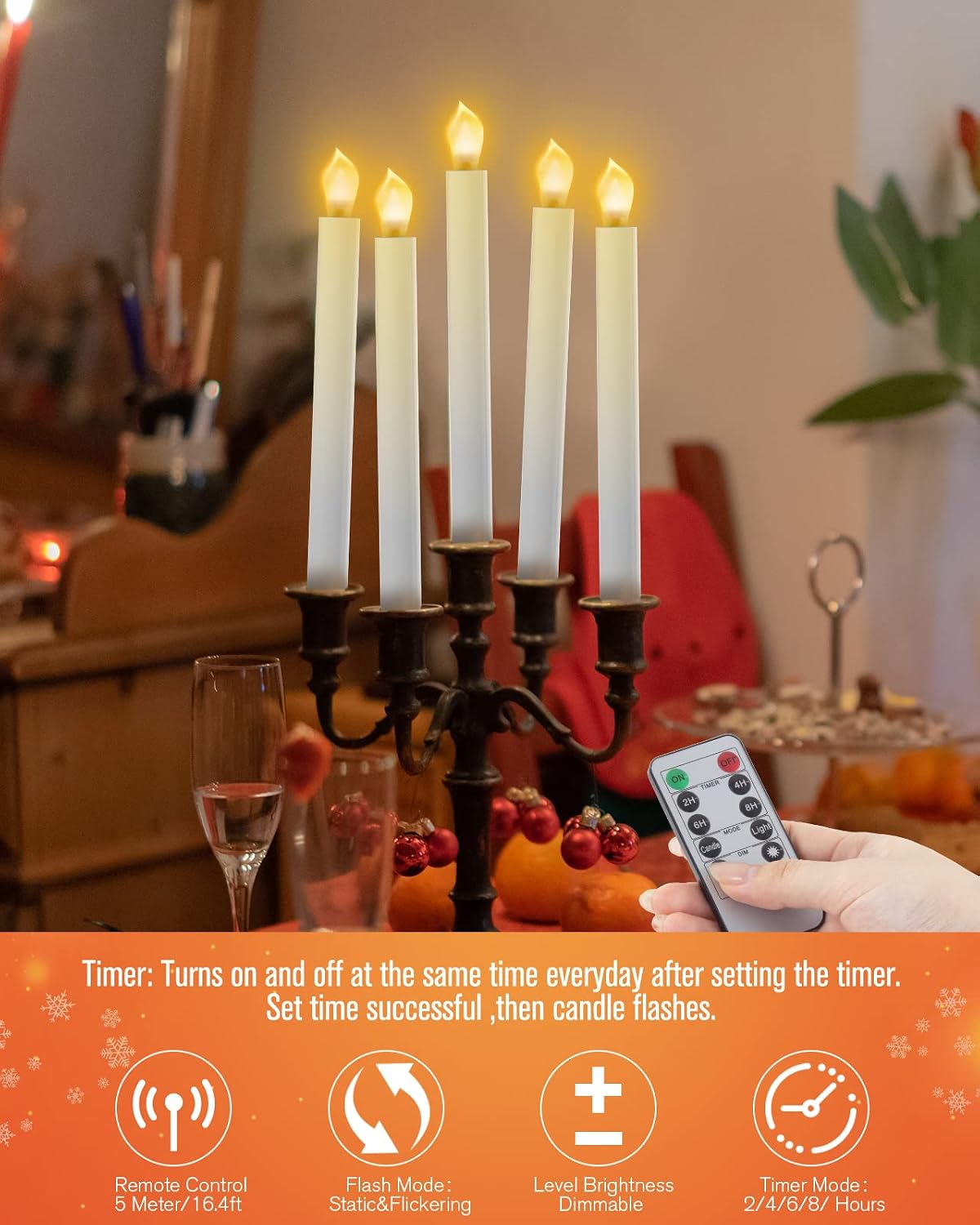 RONXS Window Candles Battery Operated, Flameless LED Taper with Timer 6pcs
