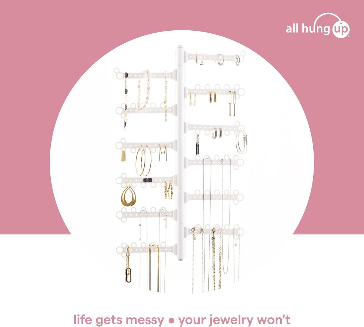 12-Tier Hanging Wall Jewelry Organizer, Earring,Necklace,Ring Holder-White
