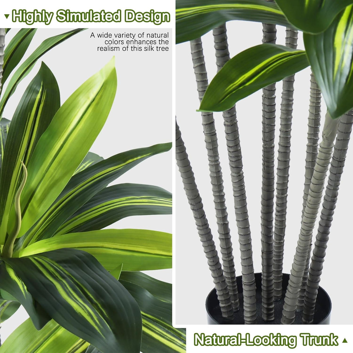 Dracaena Artificial Plant Indoor 5FT - Large Tropical Fake Tree with Lifelike Leaves - Tall Faux Floor Plant in Pot - Artificial Dracaena Tree Indoor for Home Office Living Room Decor