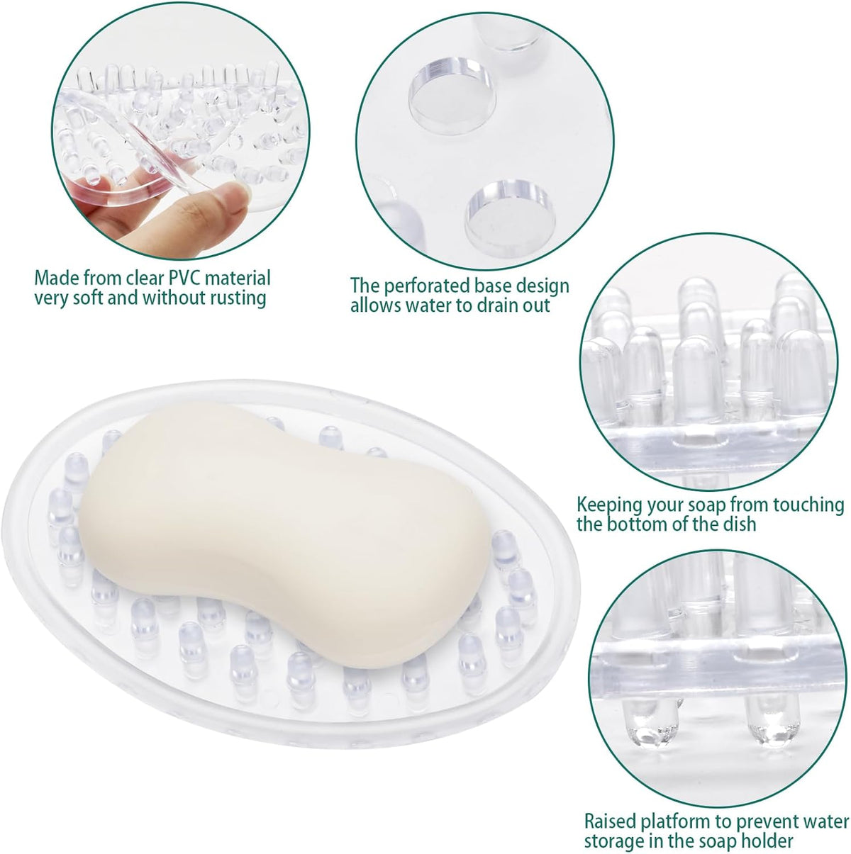 4 Pieces Plastic Soap Dish Clear Bar Holder Tray Self Draining Soap Saver with Holes Soap Container for Bathroom Counter, Kitchen