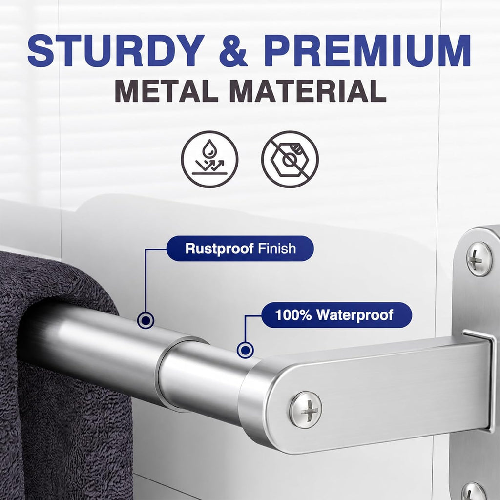 Powools Brushed Nickel 24" Towel Rack, Rustproof Wall Mounted Towel Bar