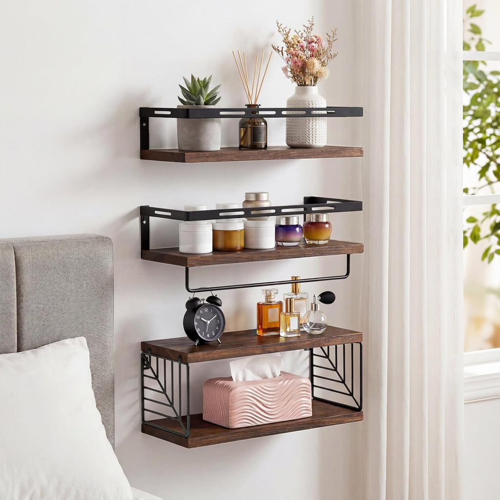 Fixwal Wall Mounted Bathroom Shelves Over Toilet (3+1 Dark Brown)