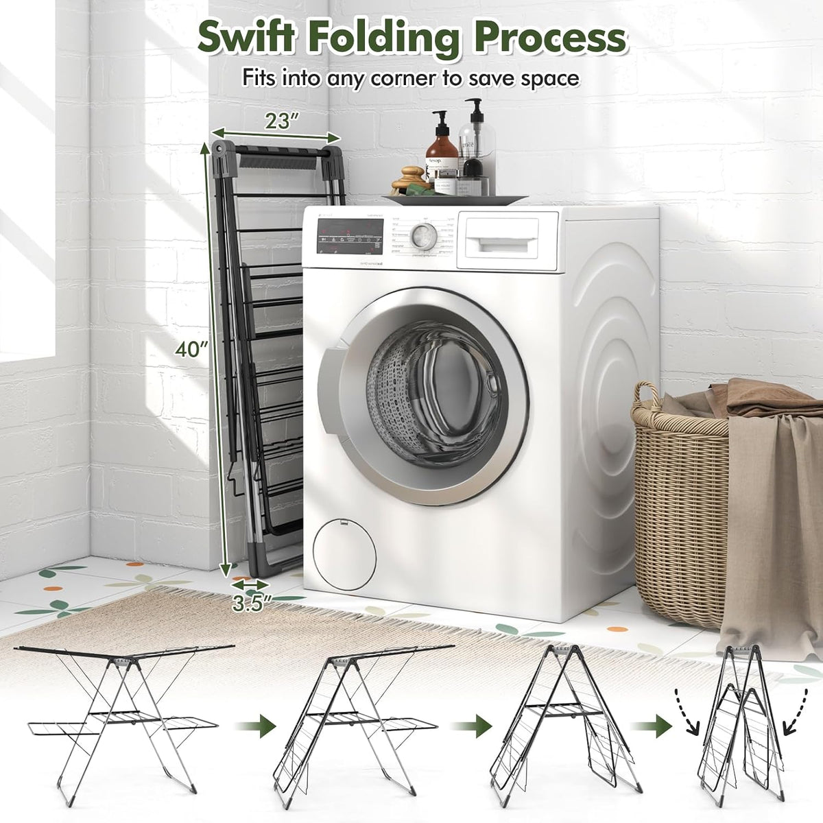 Tangkula 2-Tier Freestanding Foldable Clothes Drying Rack, No Assembly