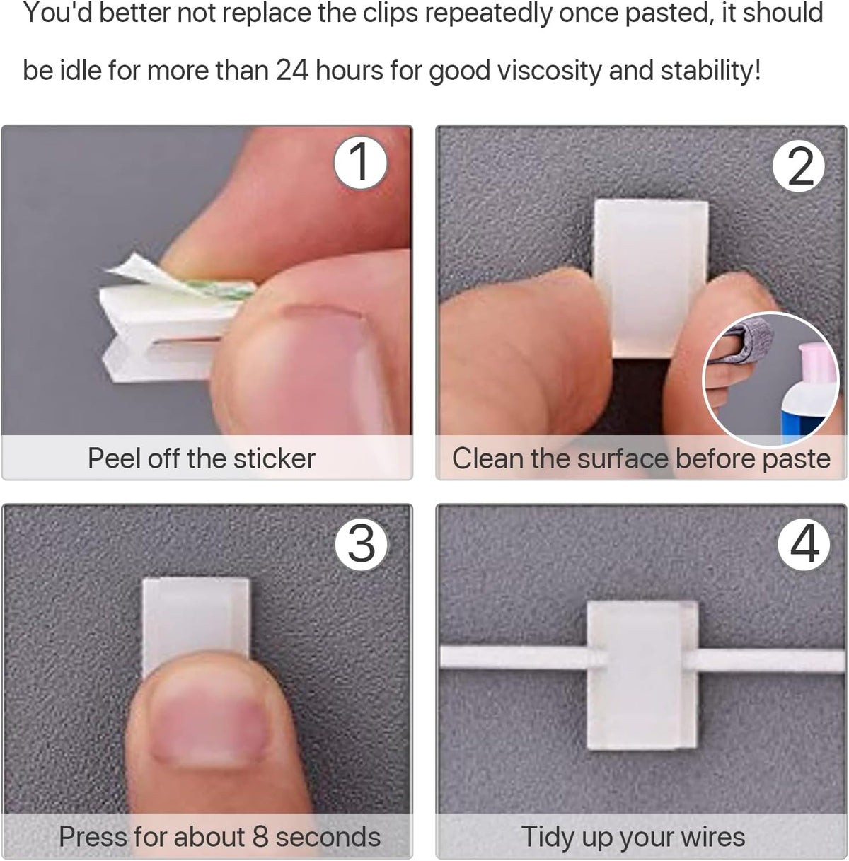 Hicarer 100 Pcs Adhesive Cable Clips Cord Holder, Large, White