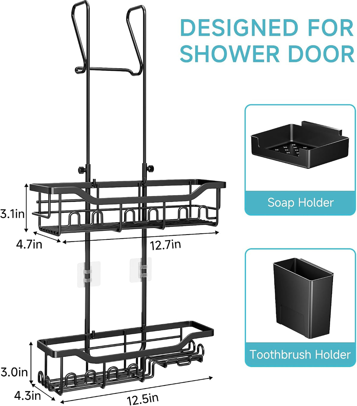Shower Caddy Hanging Over the Door, Upgraded Extended Length Shower Organizer, Rustproof Bathroom Rack with Hooks Soap Holder