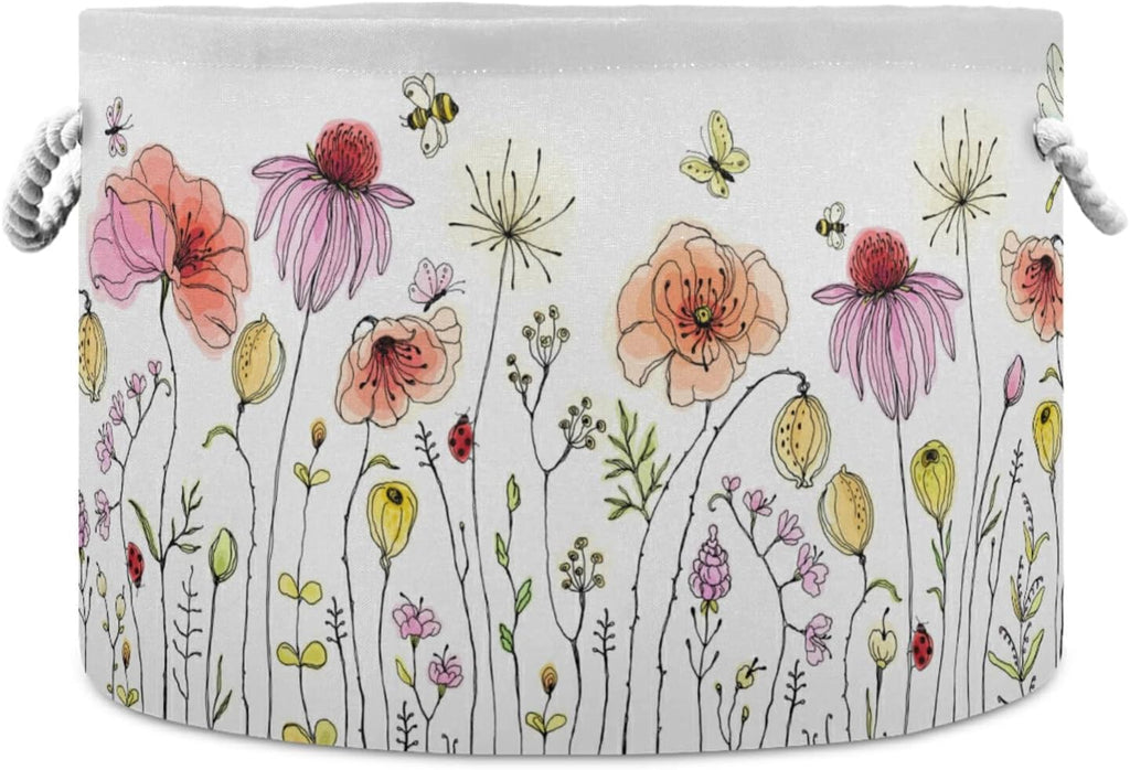 Cotton Rope Basket Colorful Wildflowers Baby Laundry Basket Blanket Kids Toy Storage Basket