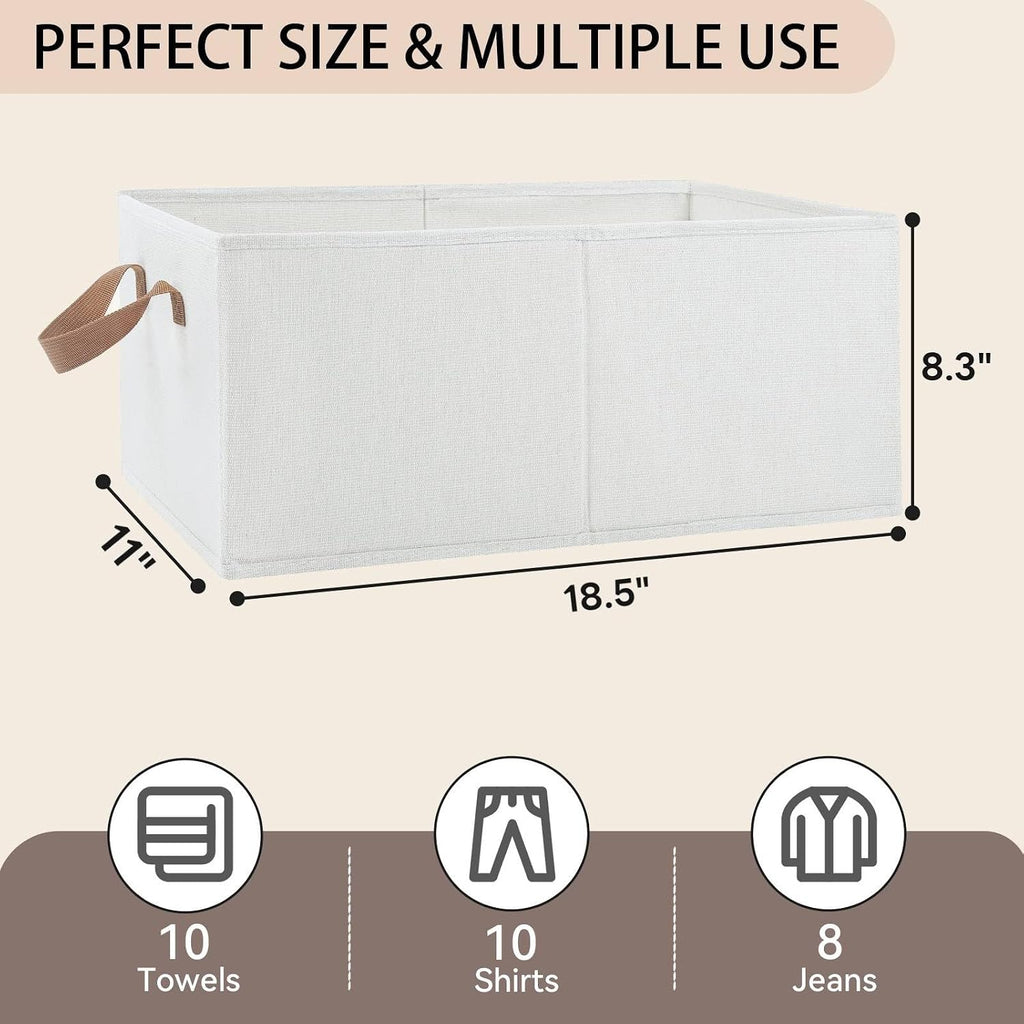 Large Fabric Storage Bins for Closets,3-Pack Collapsible Closet Organizer Clothing Storage,Decorative Shelf Baskets for Organizing,Fabric Baskets for Storage Box,18.5" x 11" x 8.3",Beige