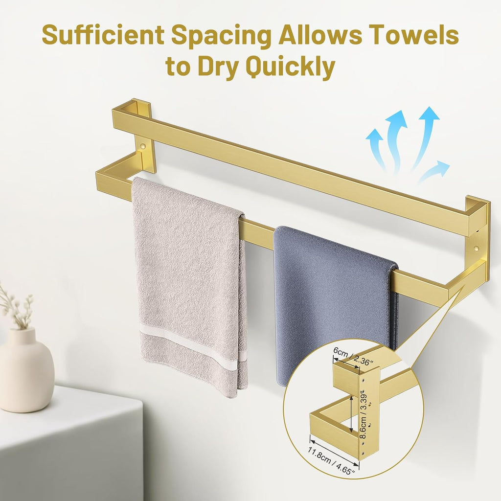 Double Towel Bar,Towel Rack for Bathroom Stainless Steel Wall-Mounted Bathroom Hardware Brushed Gold 24 Inch Bathroom Accessories